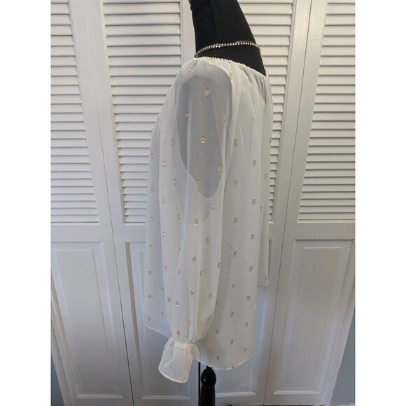 Talbots Blouse/Cami Women's XL Flounce Sleeve Ivory Gold Metallic Clip Dot New - Picture 7 of 12